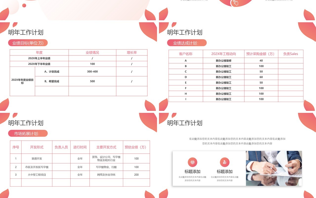 粉色商务风销售年终工作总结PPT模板