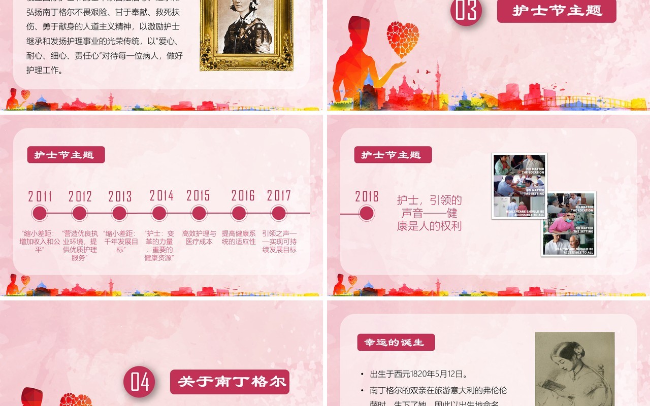 粉色512国际护士节由来介绍PPT模板