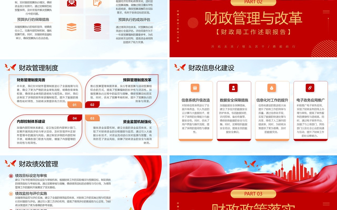红色简约风财政局工作总结述职报告PPT模板