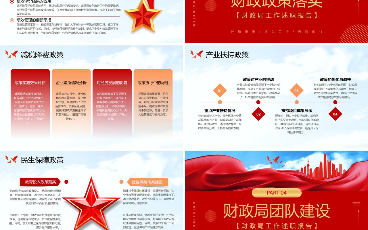 红色简约风财政局工作总结述职报告PPT模板