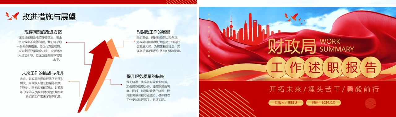 红色简约风财政局工作总结述职报告PPT模板