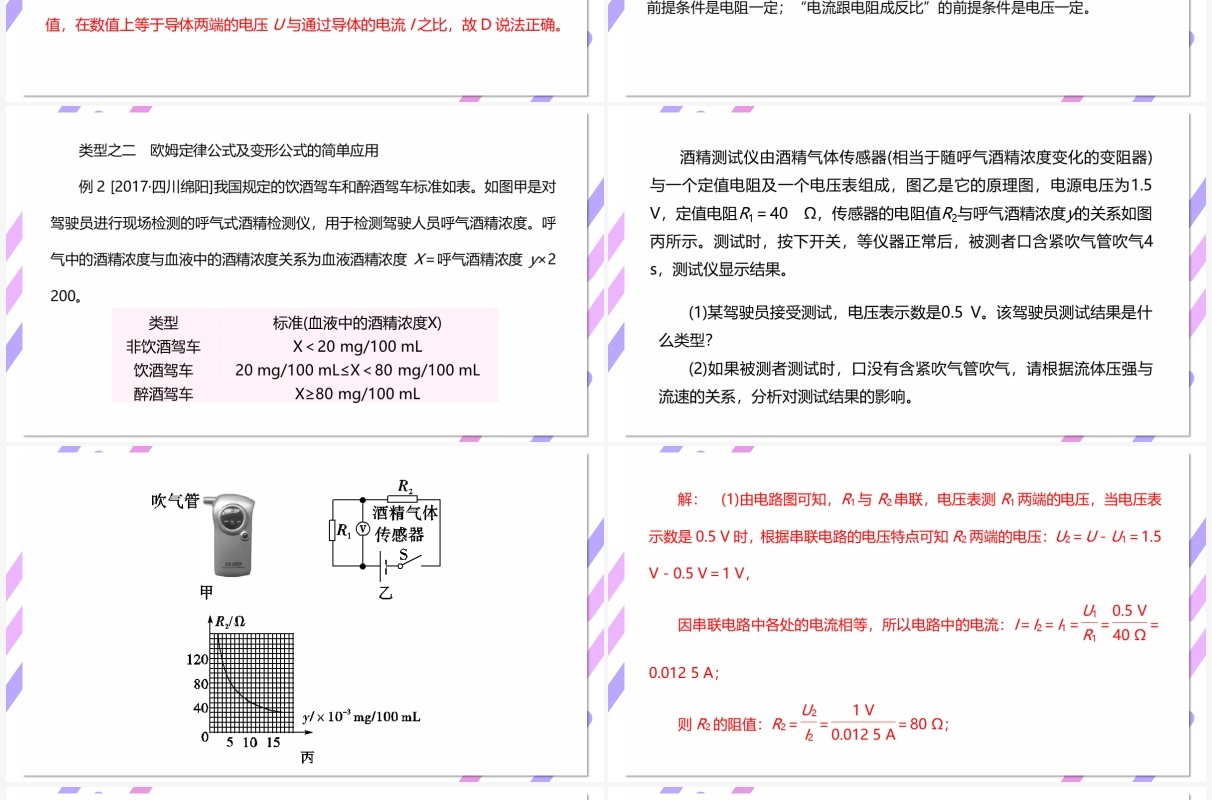 部编版九年级物理全册欧姆定律的理解公式和变形公式的简单应用课件PPT模板