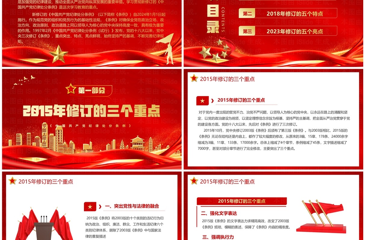 红色中国共产党纪律处分条例三次修订PPT模板