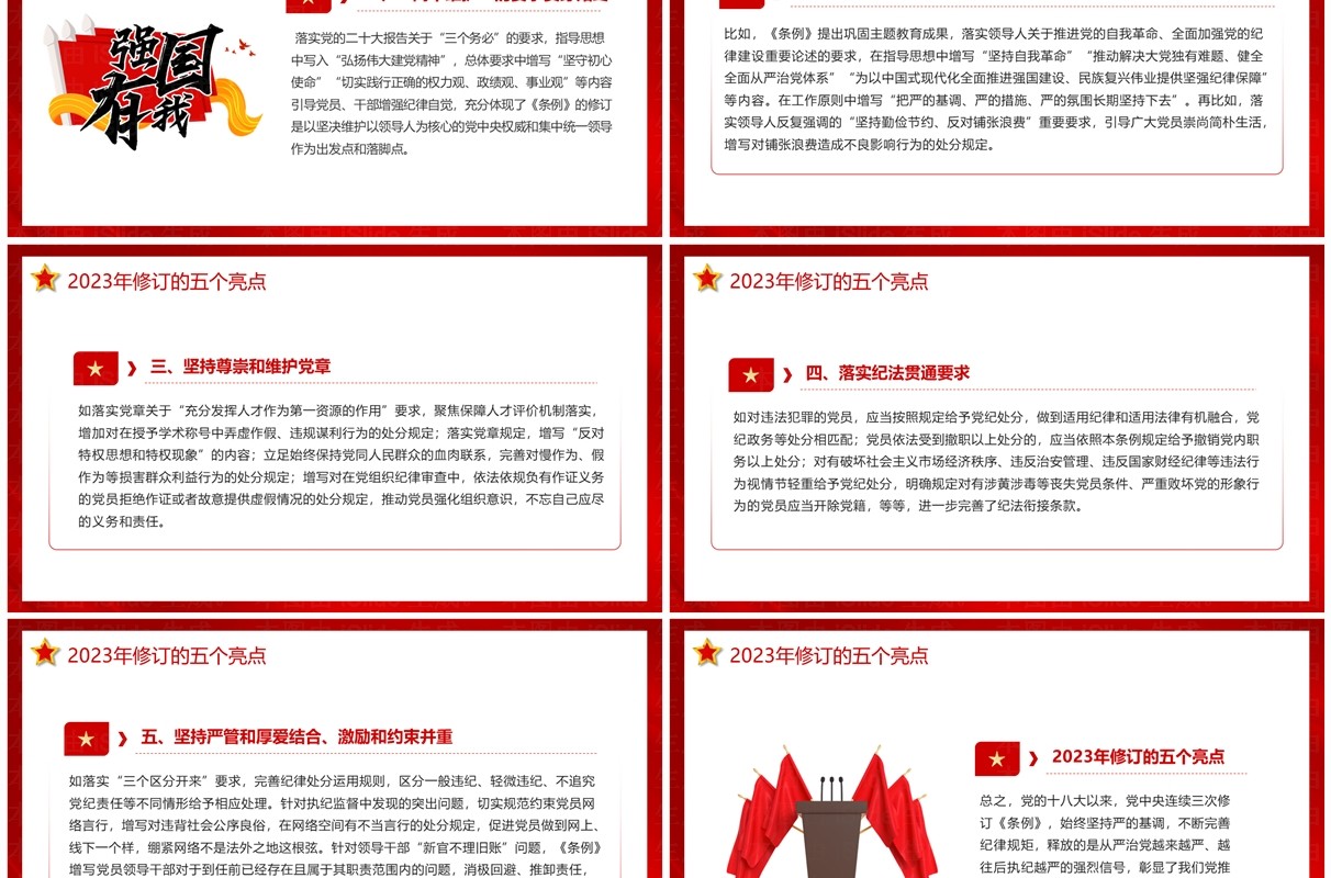 红色中国共产党纪律处分条例三次修订PPT模板