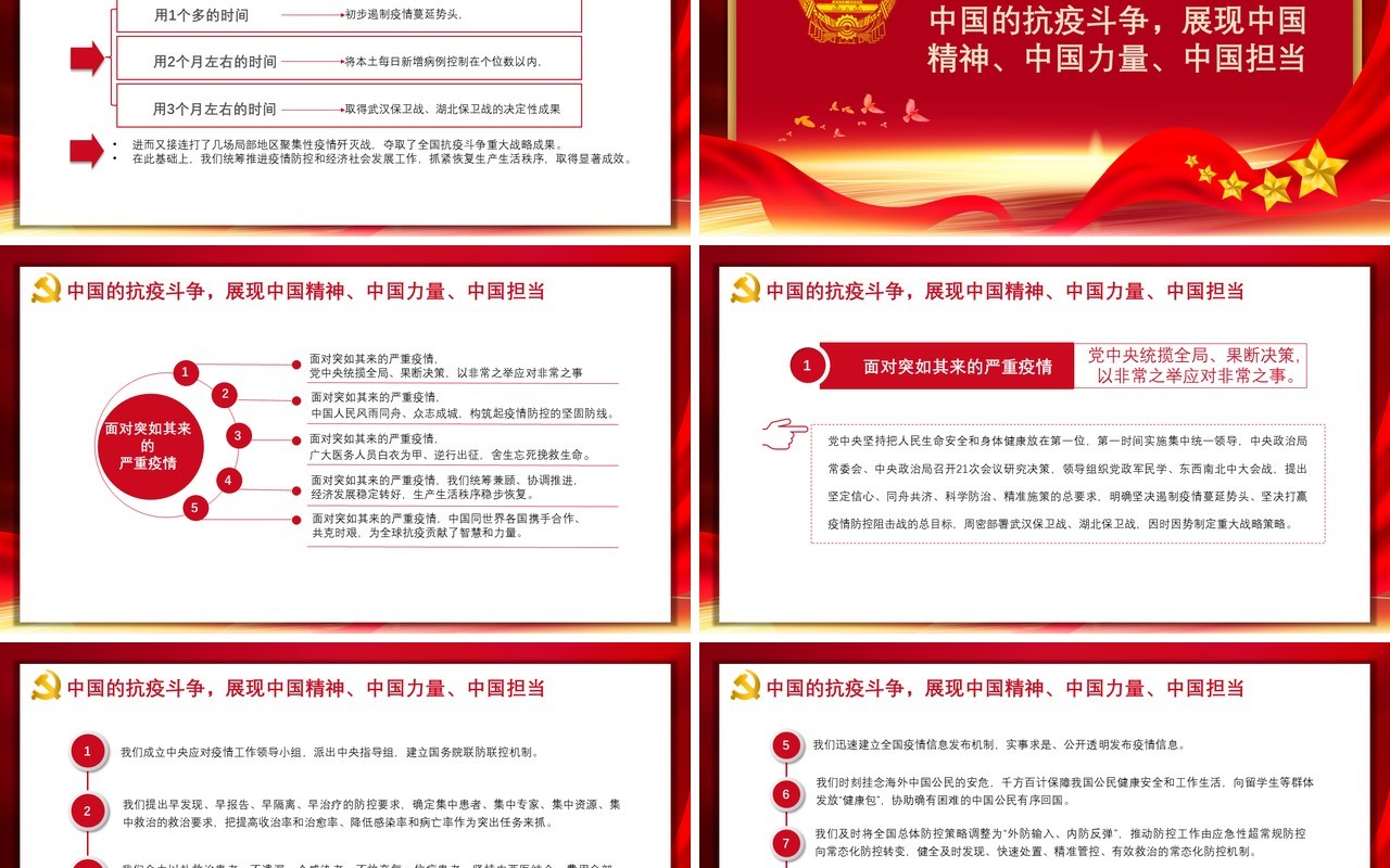 红色党政党课学校贯彻在全国抗击新冠肺炎疫情表彰大会上的讲话动态PPT模板