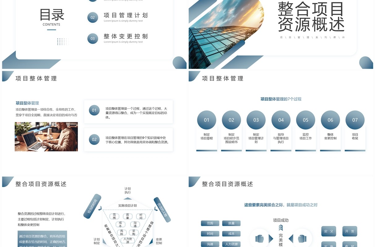 蓝色简约风项目整体管理PPT模板