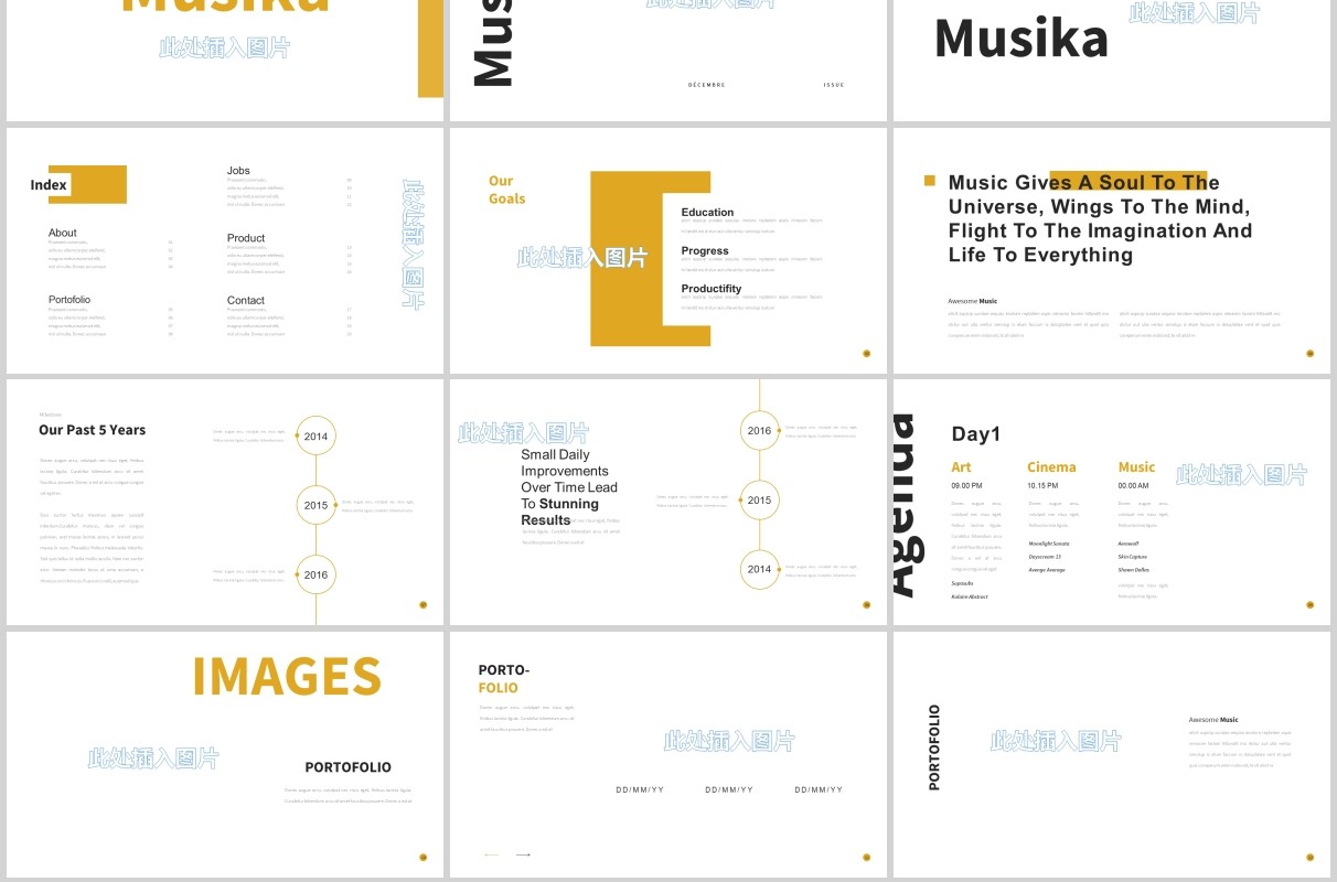 简约工作通用PPT图片版式设计模板Musika Powerpoint