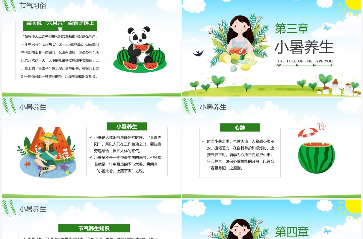 绿色卡通风传统二十四节气小暑介绍PPT模板