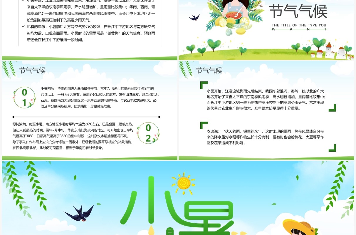 绿色卡通风传统二十四节气小暑介绍PPT模板