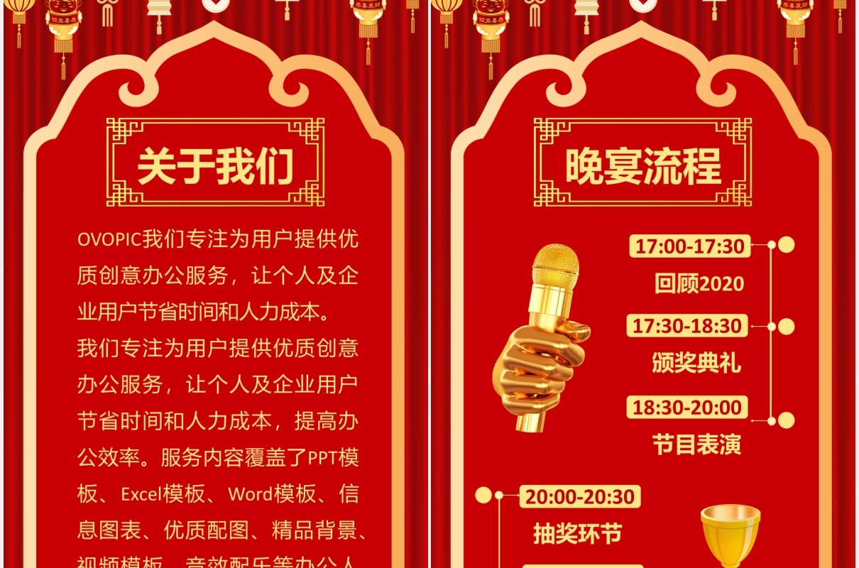2021牛年红色中国风创意年会邀请函竖版PPT模板