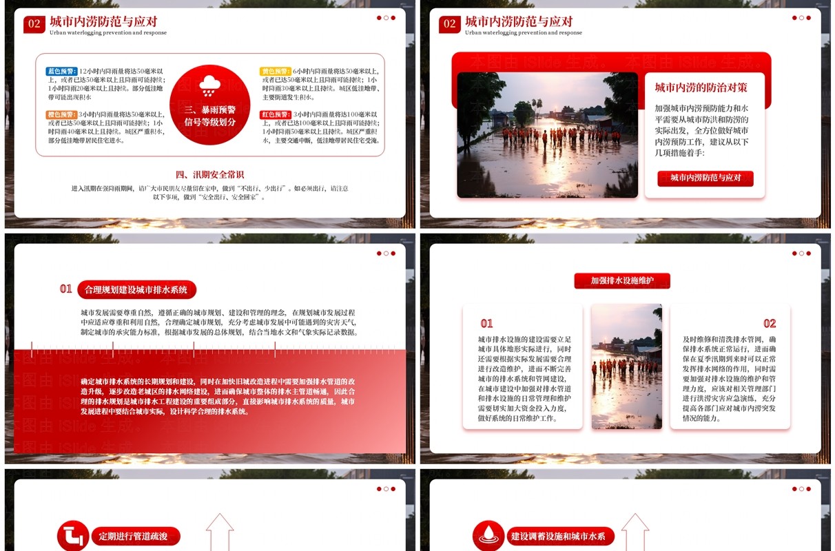 红色简约风防洪防汛知识普及PPT模板