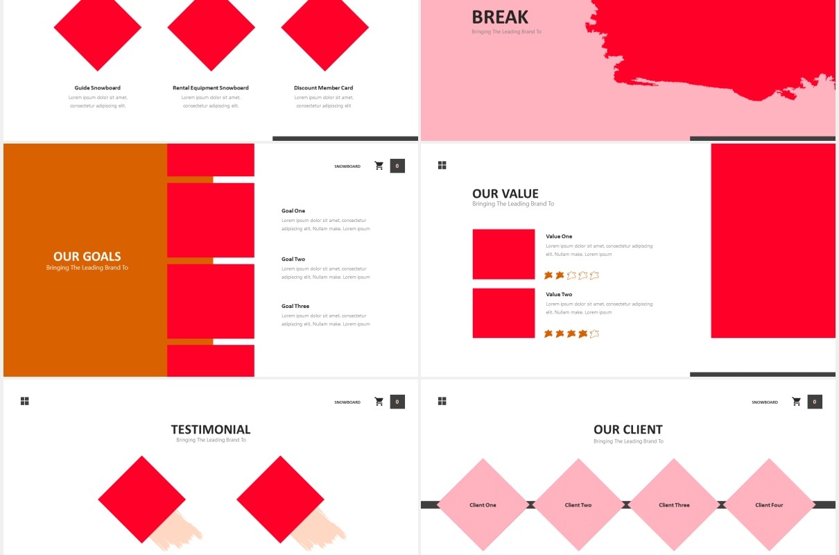 滑雪板产品介绍PPT图片排版设计模板Snowboard Powerpoint Template