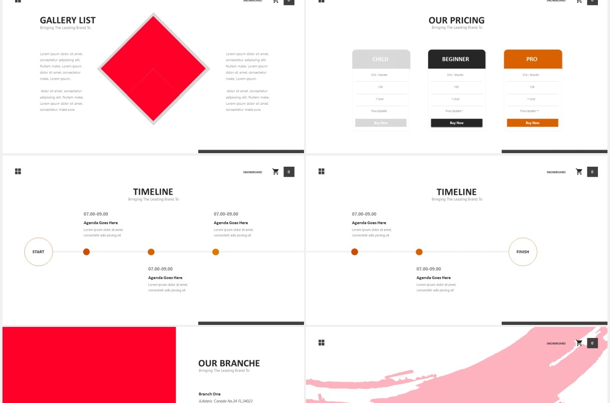 滑雪板产品介绍PPT图片排版设计模板Snowboard Powerpoint Template