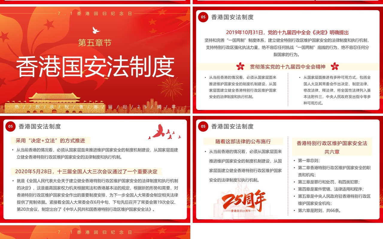 红色简约风香港回归25周年纪念日PPT模板