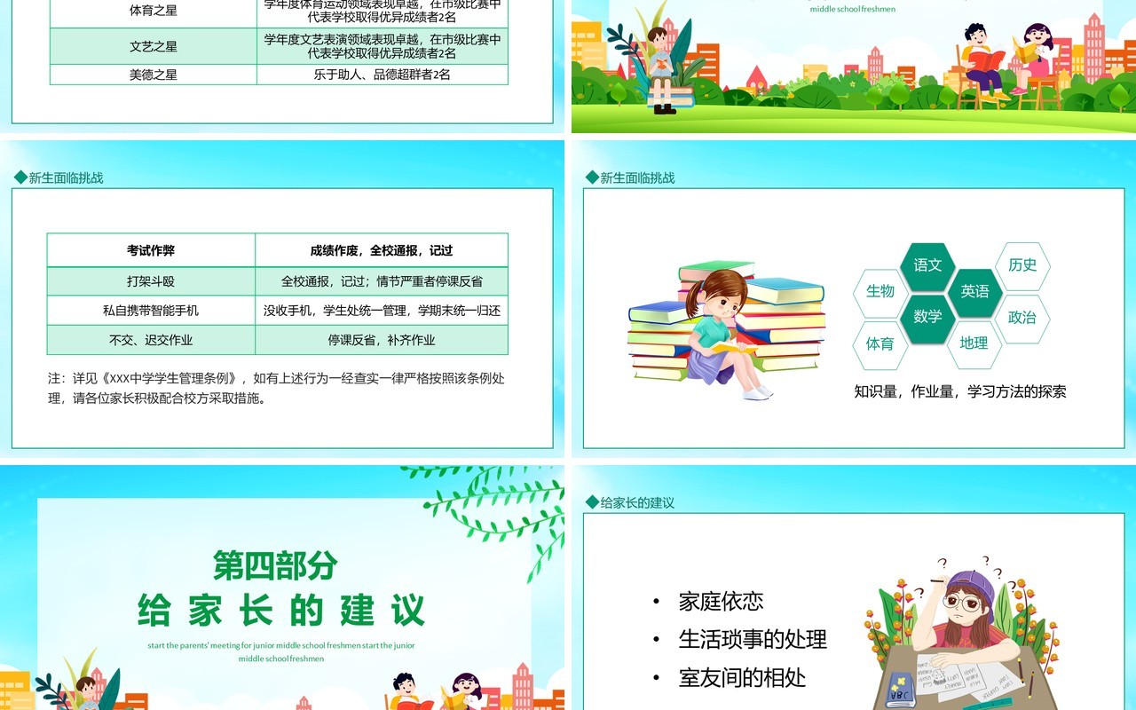 开启少年之旅初中新生入学家长会动态PPT模板