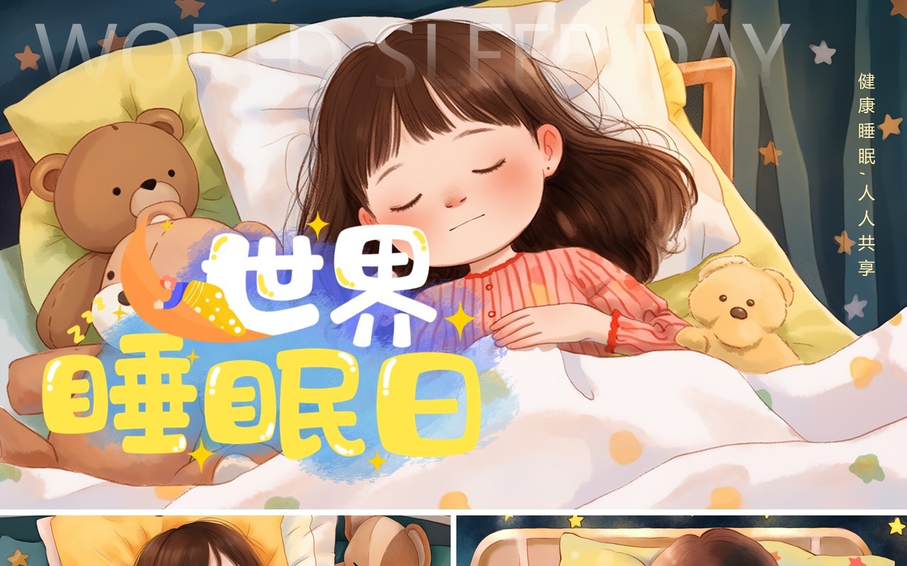 黄色插画风世界睡眠日介绍PPT模板