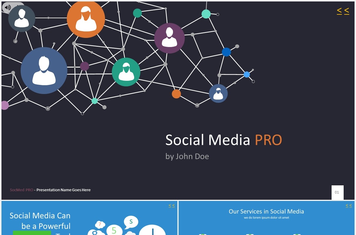 互联网网络社交媒体展示PPT模板social media pro powerpoint template