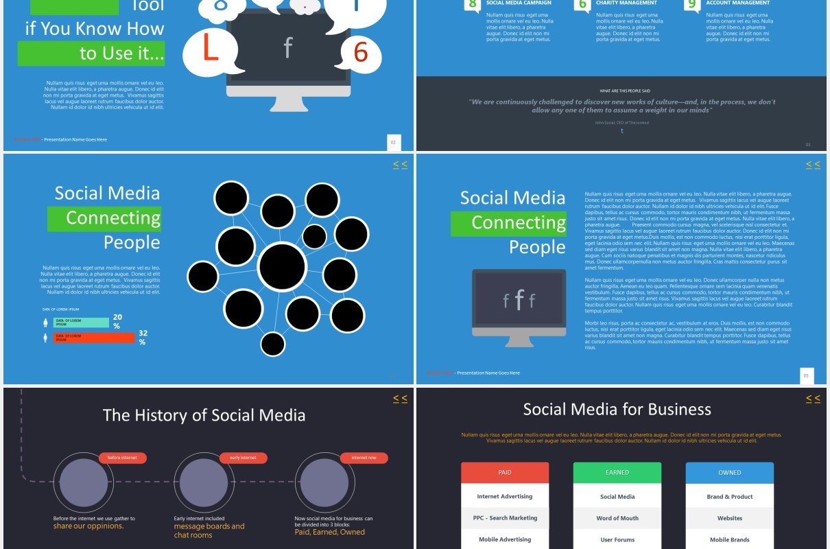 互联网网络社交媒体展示PPT模板social media pro powerpoint template