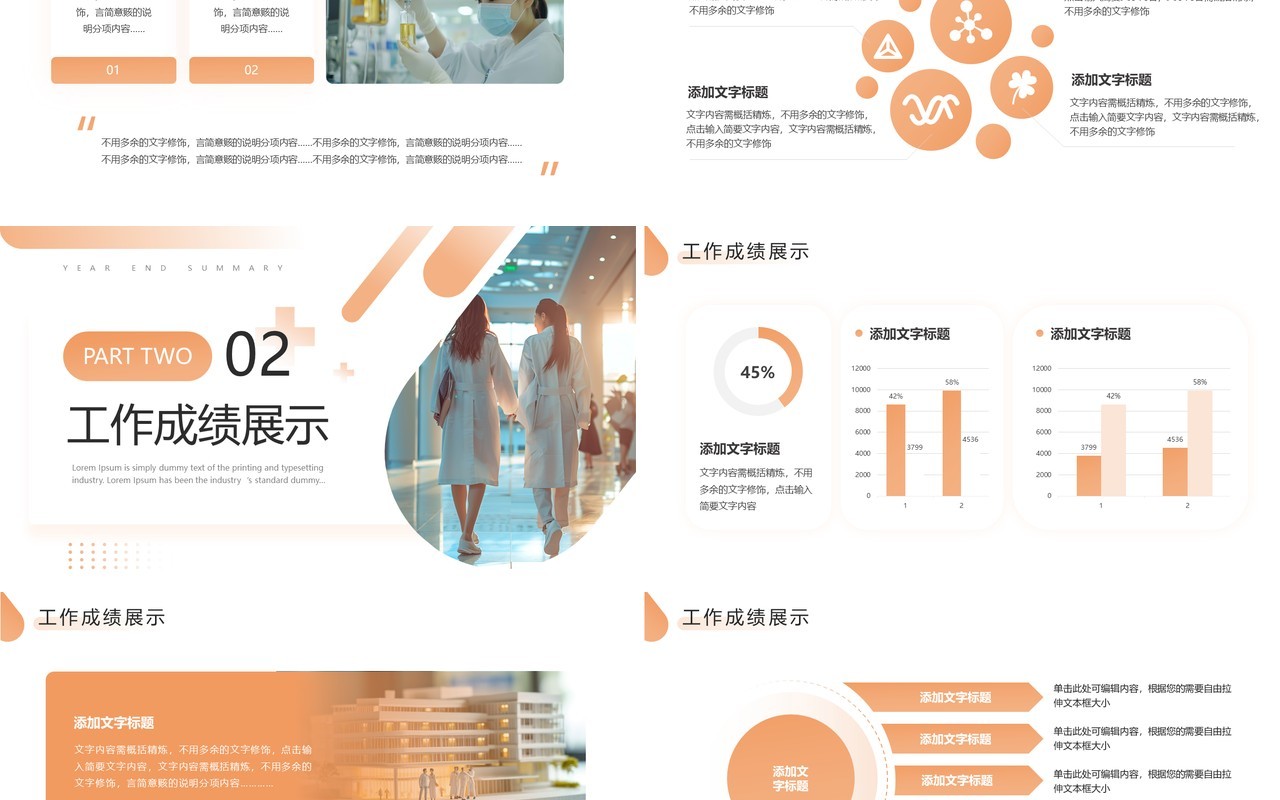 橙色简约风护士年终汇报PPT通用模板