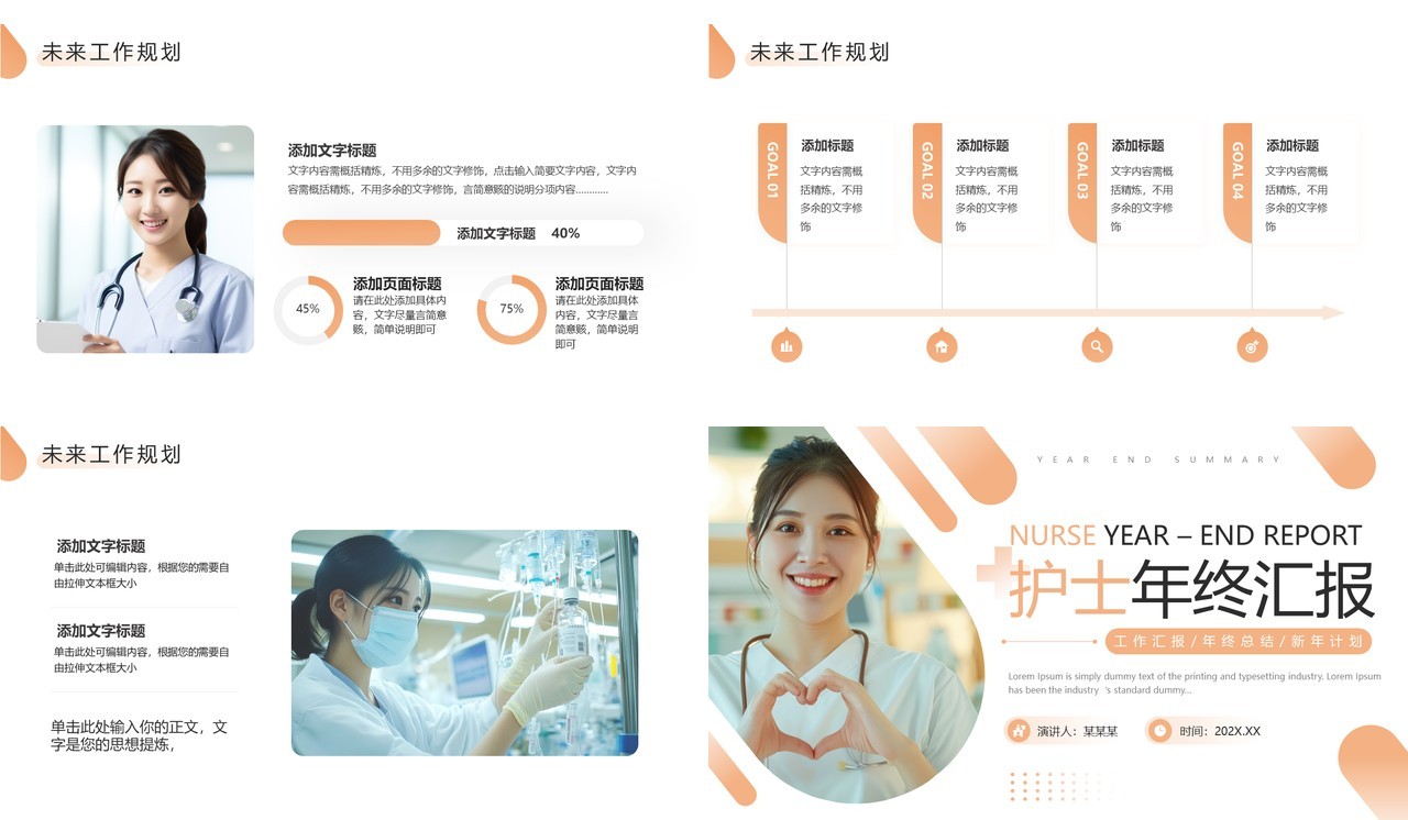 橙色简约风护士年终汇报PPT通用模板