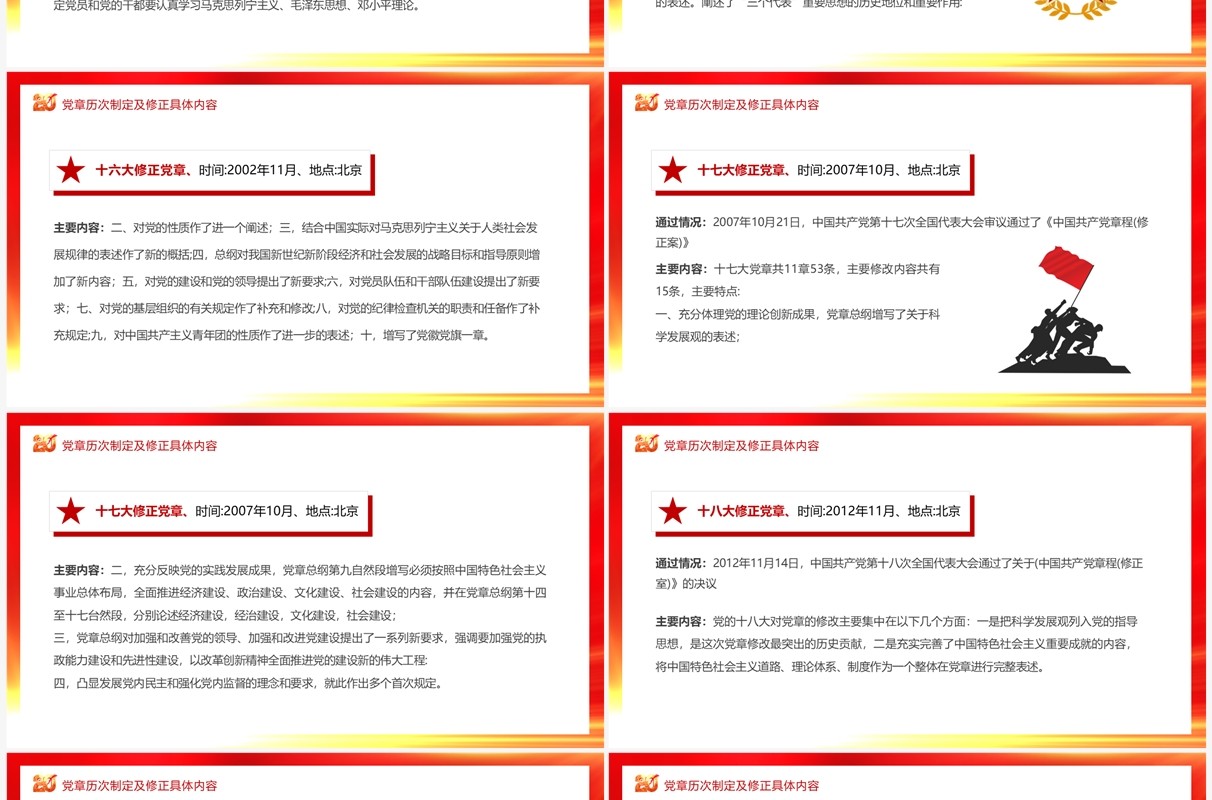 红金党政风中国共产党章程专题党课PPT模板