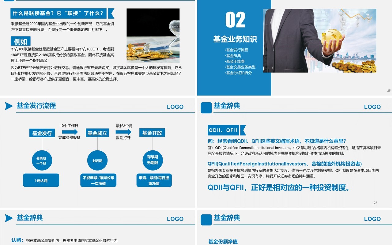 蓝色简约基金基础知识讲解培训PPT模板