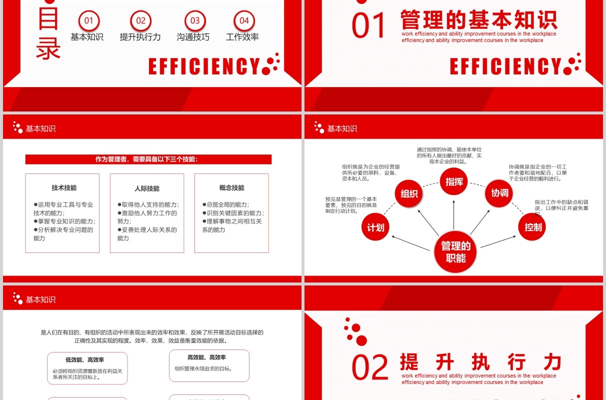 红色职场工作效率与能力提升培训课件PPT模板