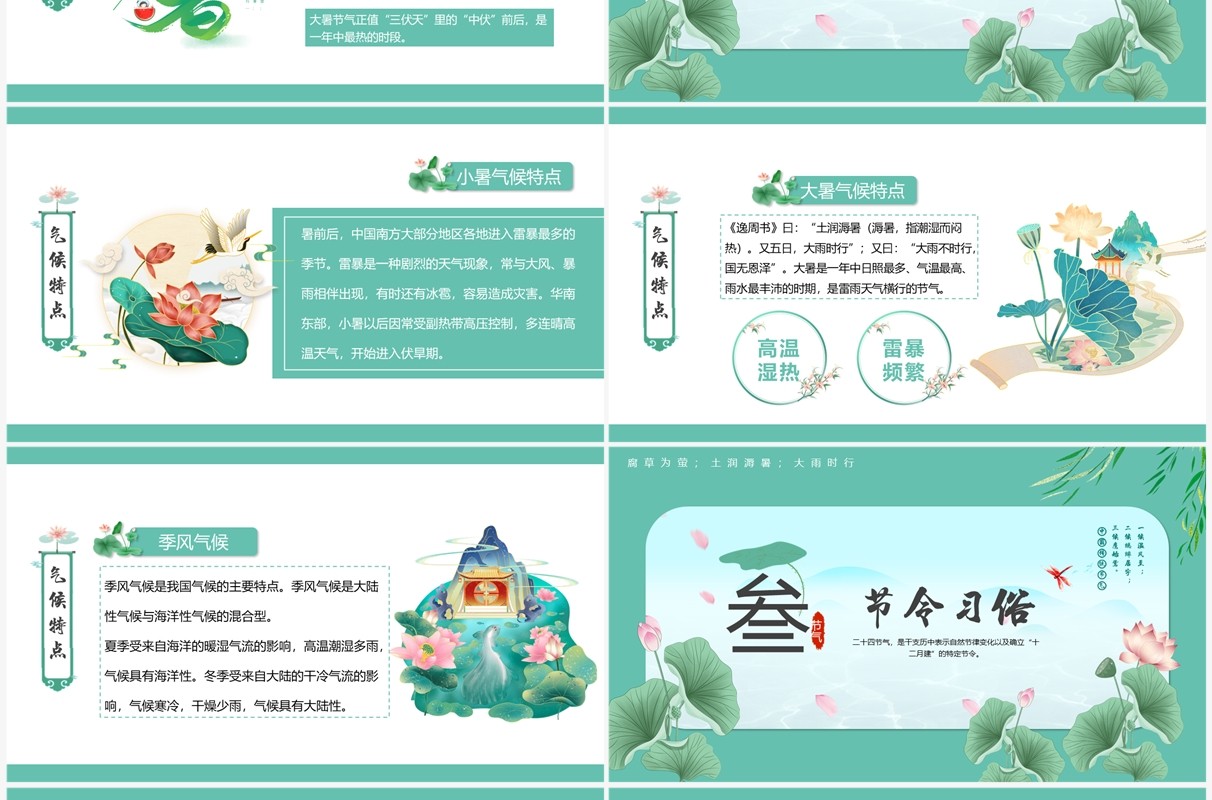 绿色中国风小暑大暑节气介绍PPT模板