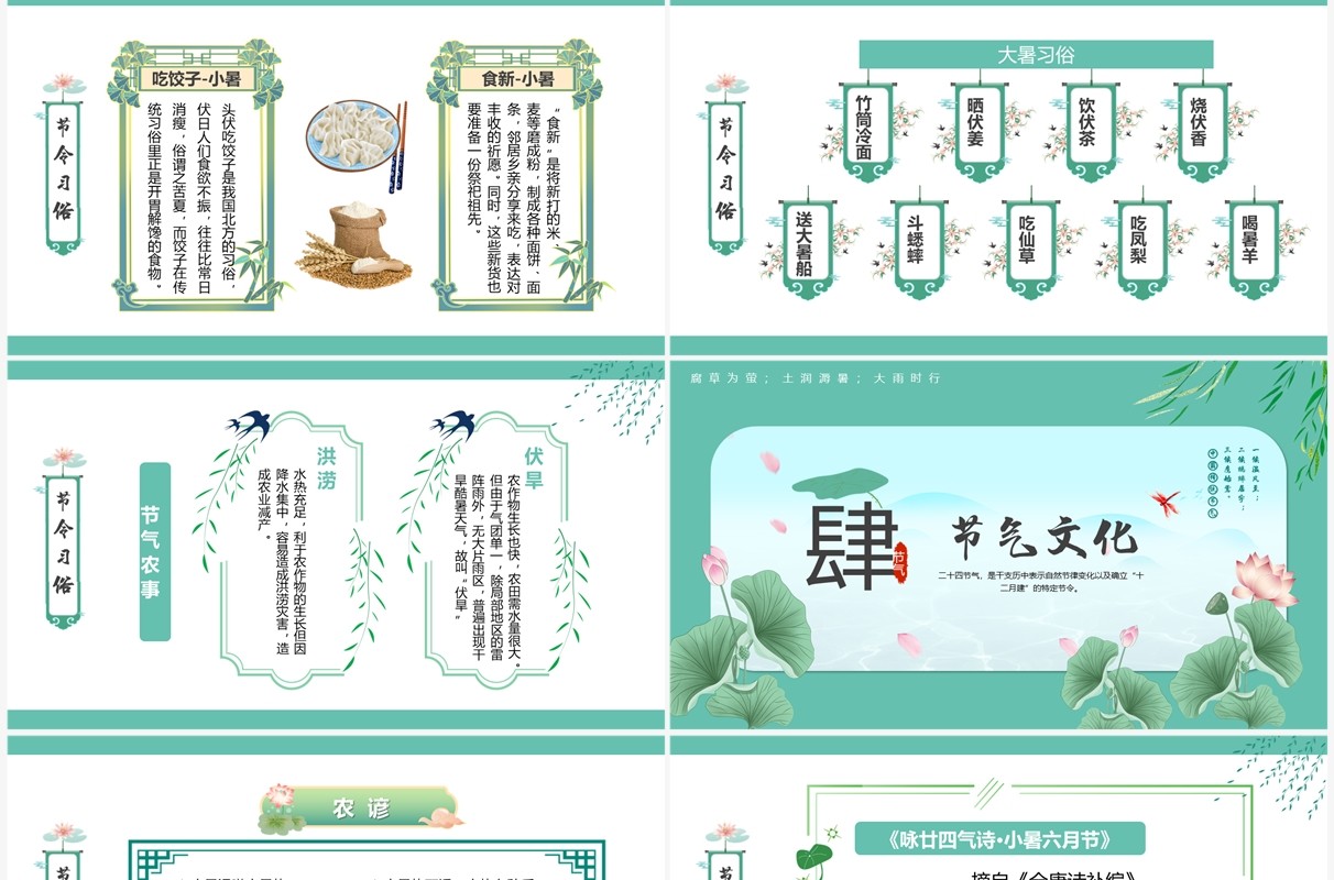 绿色中国风小暑大暑节气介绍PPT模板