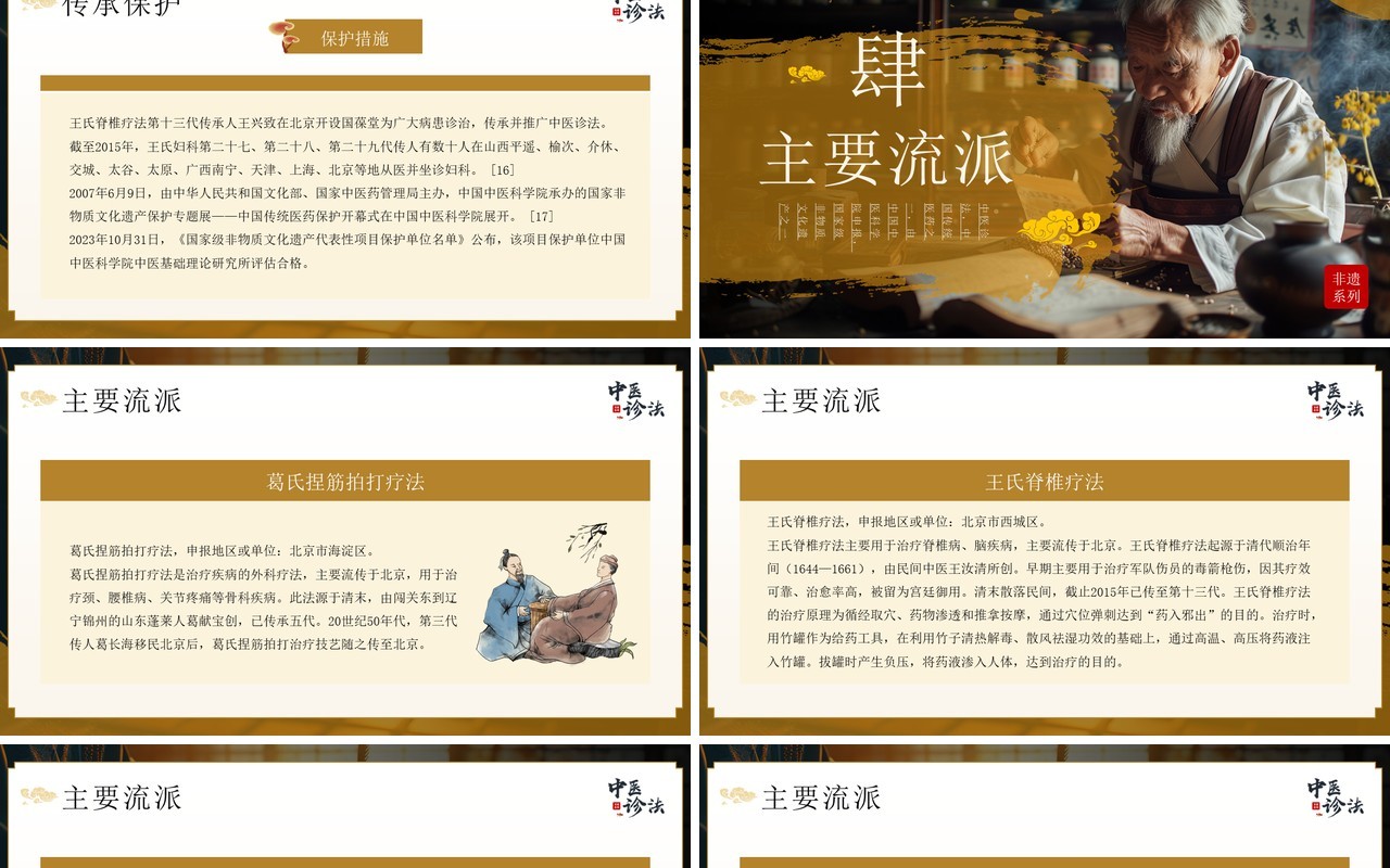 黄色中国风非遗系列之中医诊法PPT模板