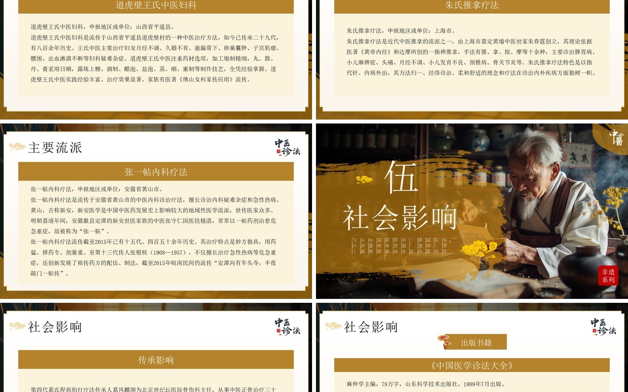 黄色中国风非遗系列之中医诊法PPT模板