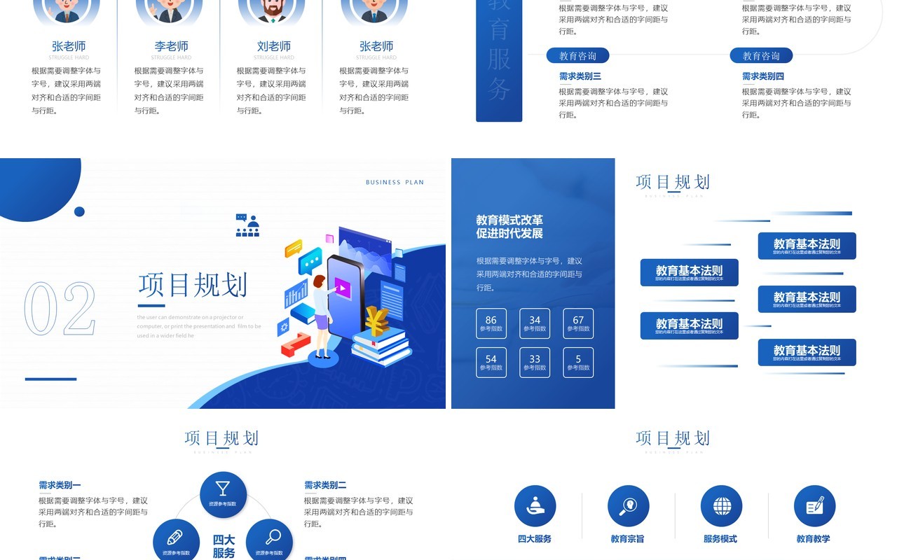 蓝色简约风教育行业商业计划书动态PPT模板