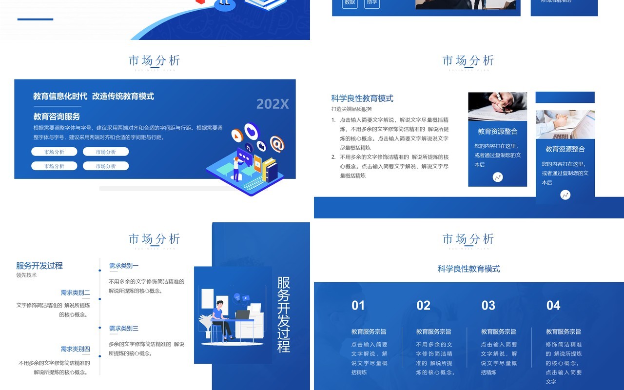 蓝色简约风教育行业商业计划书动态PPT模板