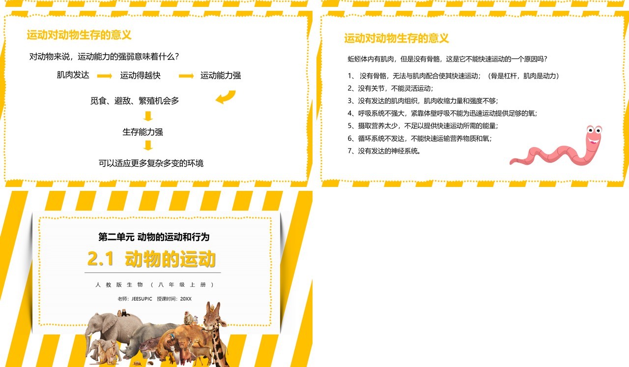 部编版八年级生物上册动物的运动PPT模板