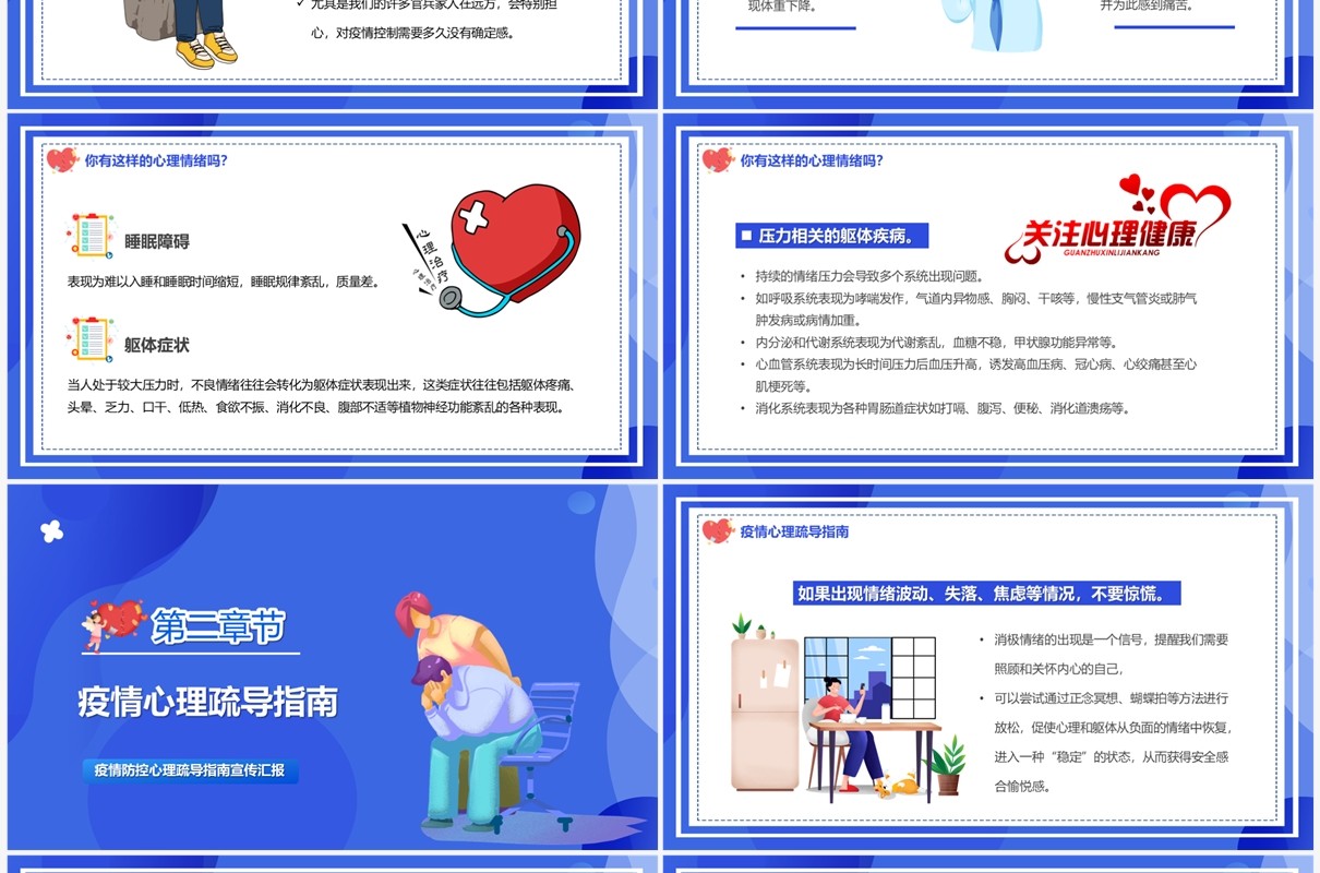 蓝色卡通风疫情防控心理疏导PPT模板