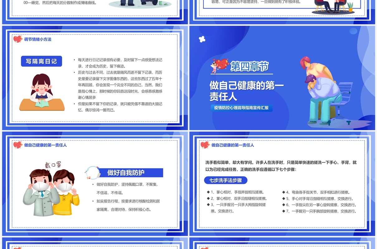 蓝色卡通风疫情防控心理疏导PPT模板