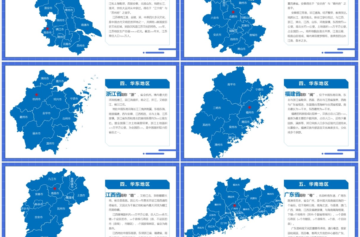 扁平风中国地图各省份详细介绍PPT模板