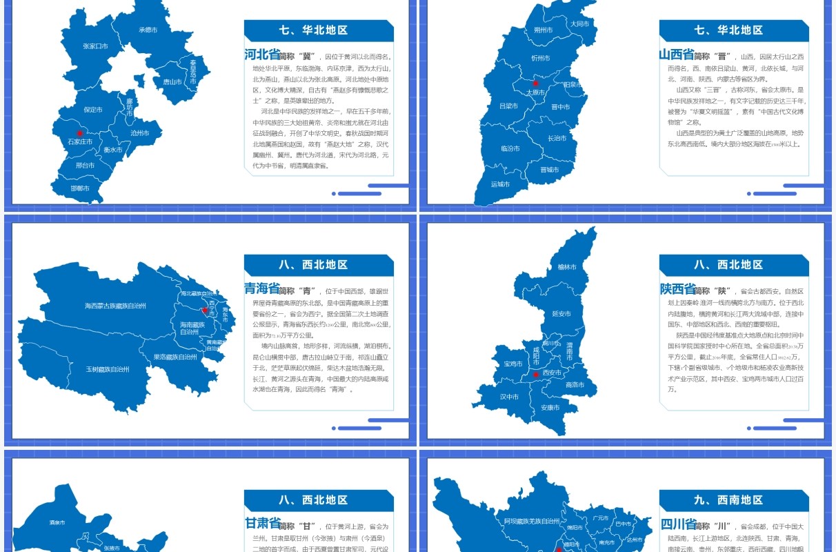 扁平风中国地图各省份详细介绍PPT模板