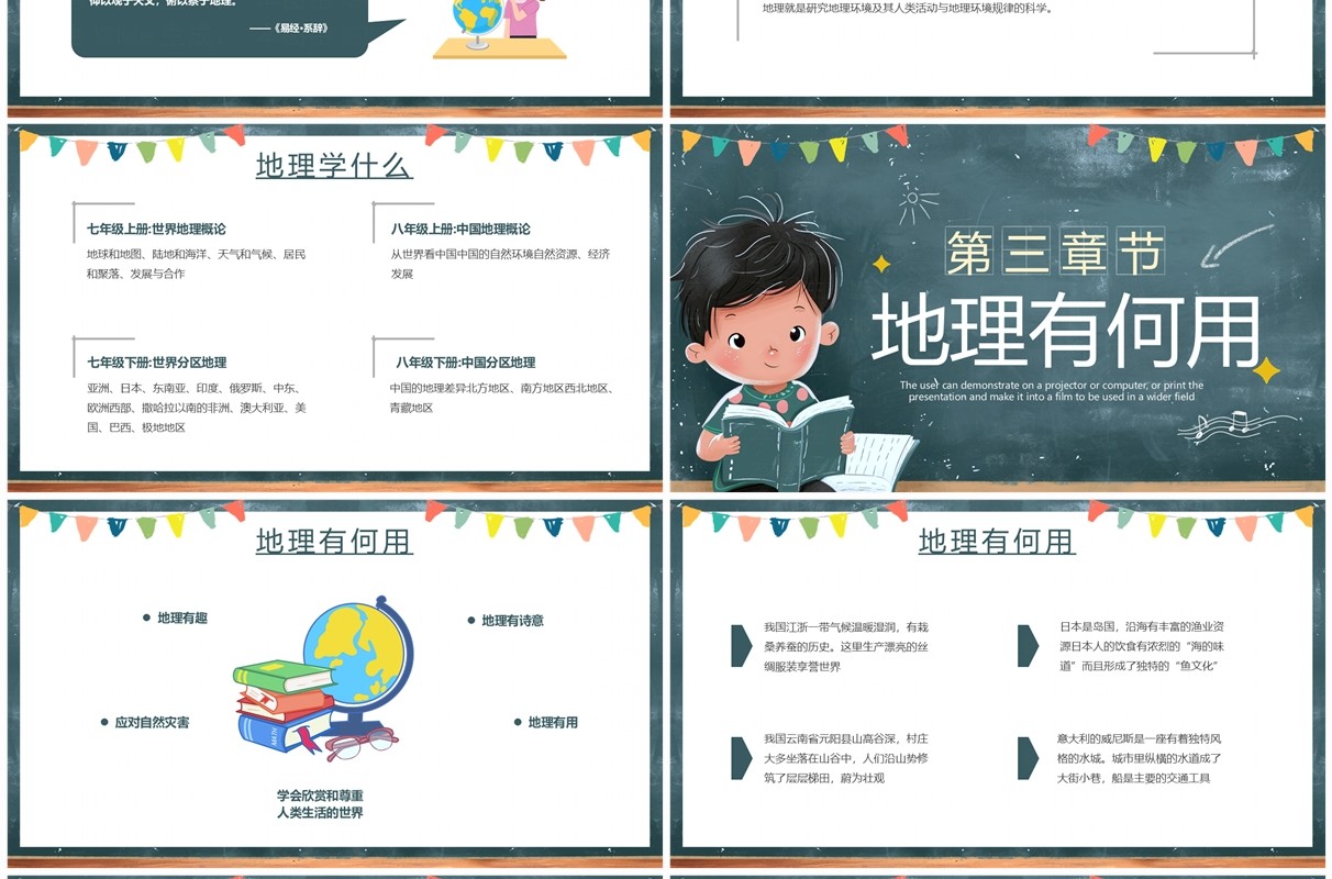 绿色黑板风初中地理开学第一课PPT模板