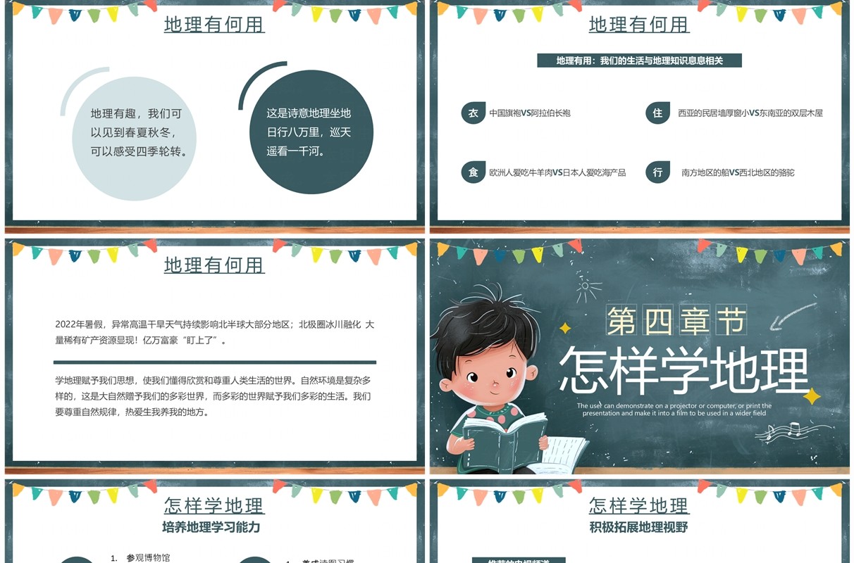 绿色黑板风初中地理开学第一课PPT模板
