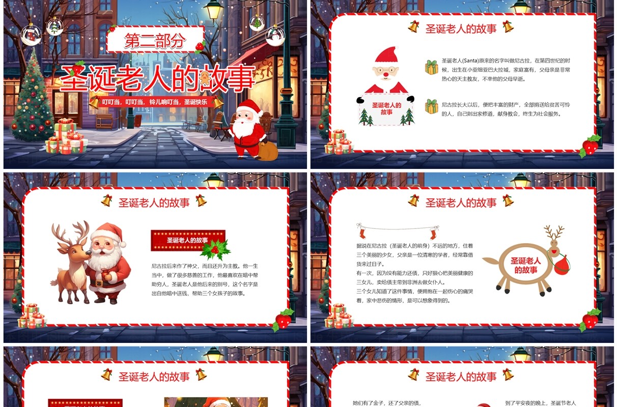 红色卡通风幼儿园圣诞节介绍PPT模板