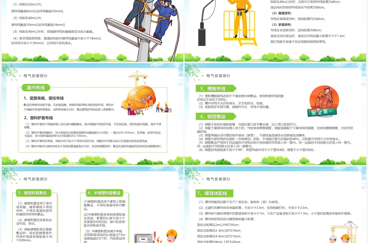 绿色卡通电工安全规范操作宣传教育PPT模板