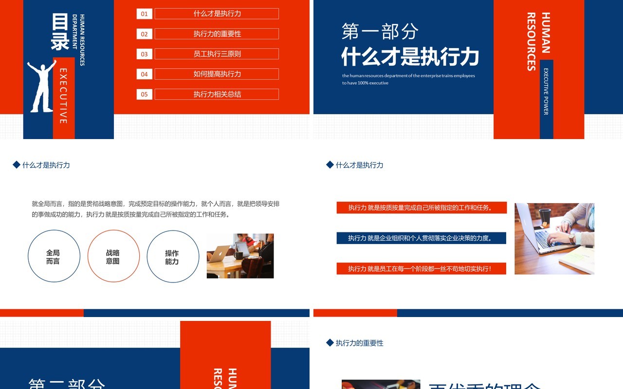 企业人力资源部培训员工100%执行力动态PPT模板