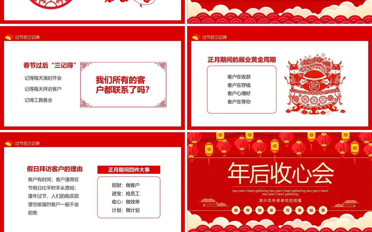 红色年后员工收心会动态PPT模板