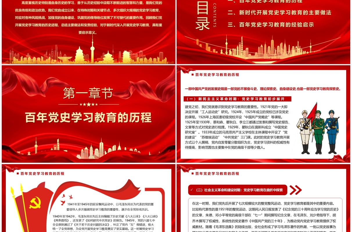 红色党政新时代加强党史学习教育研究PPT模板