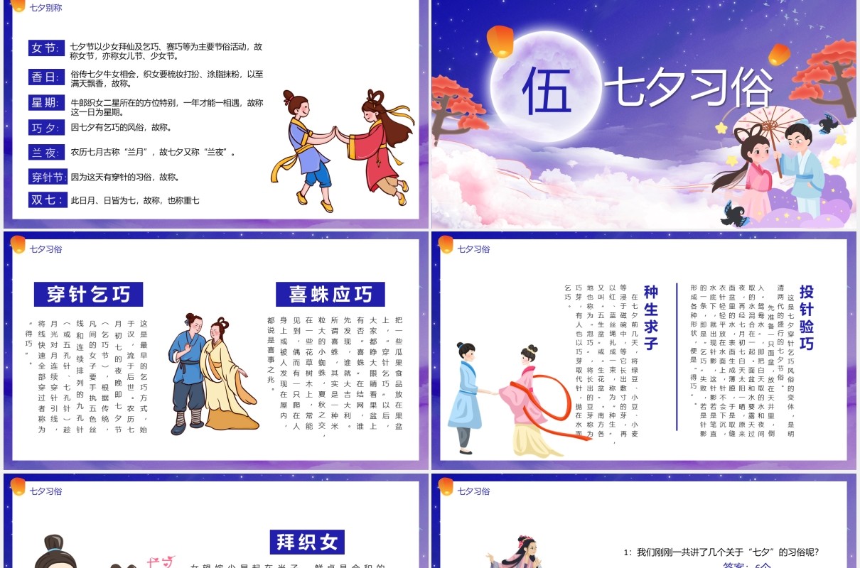 蓝色情定七夕情人节主题介绍PPT模板