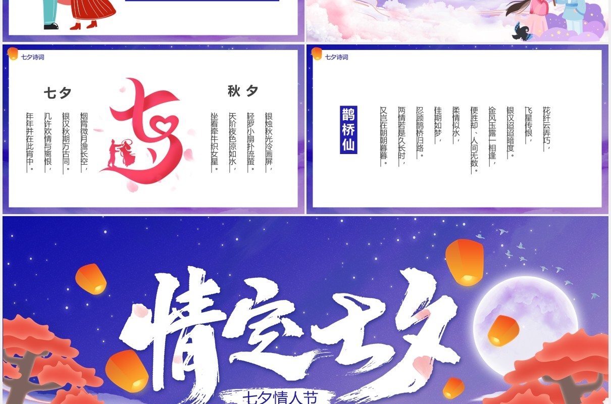 蓝色情定七夕情人节主题介绍PPT模板