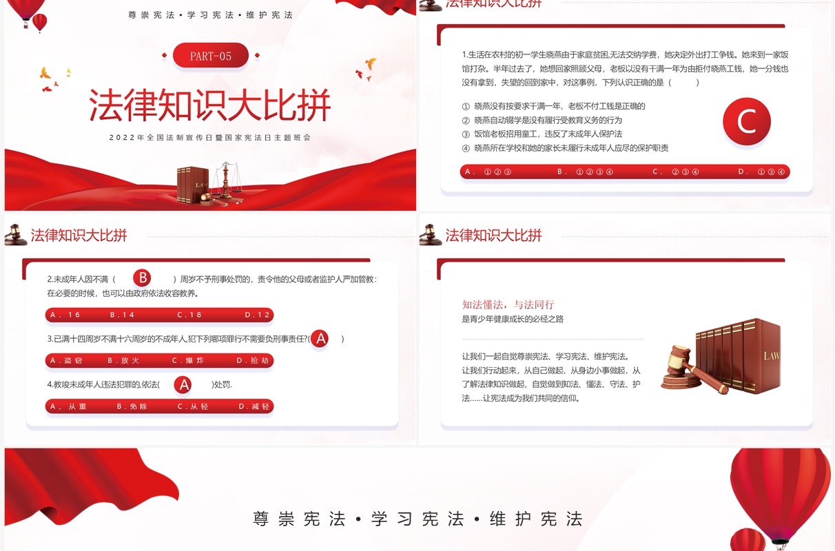 红色简约风学法用法向未来PPT模板