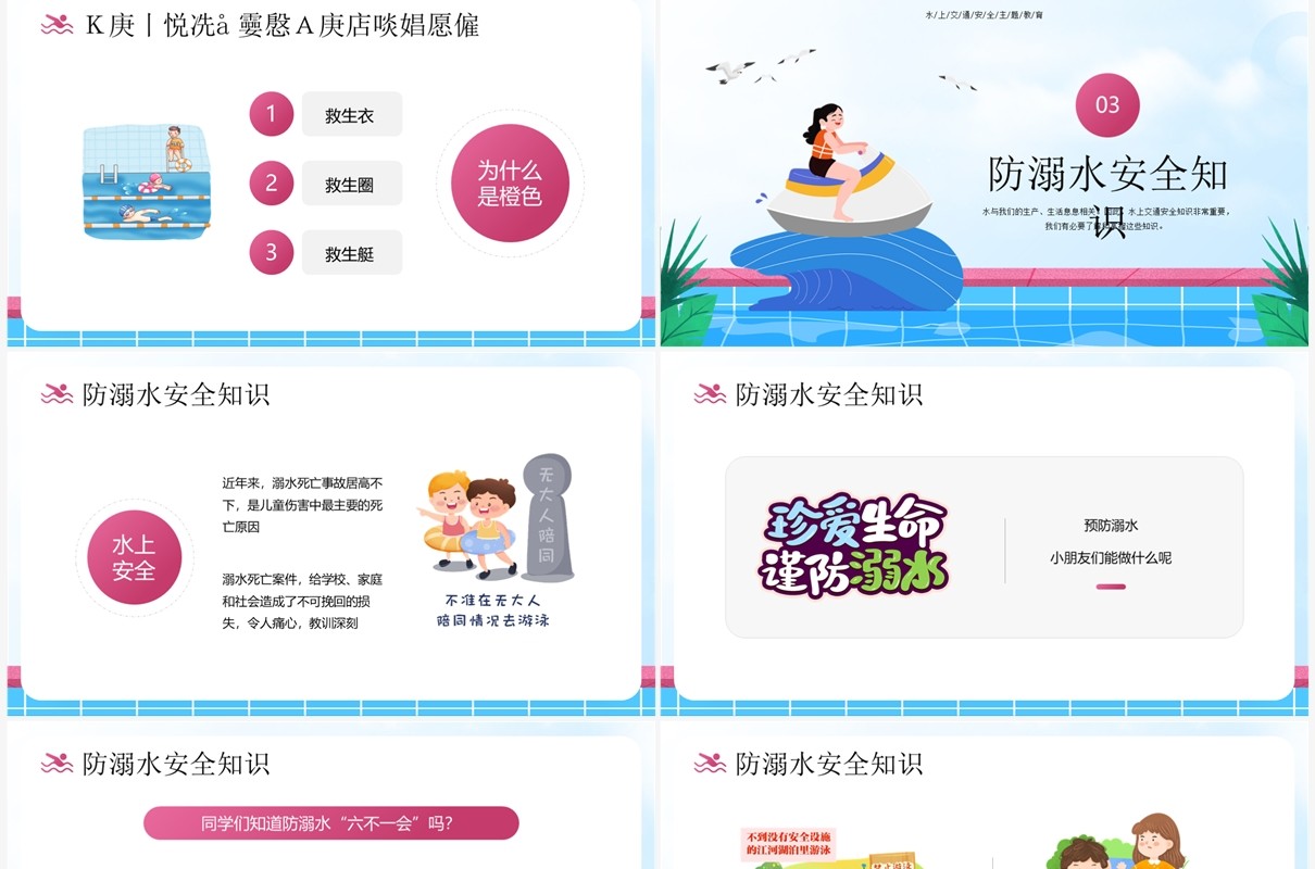 蓝色卡通风水上安全知识教育PPT模板