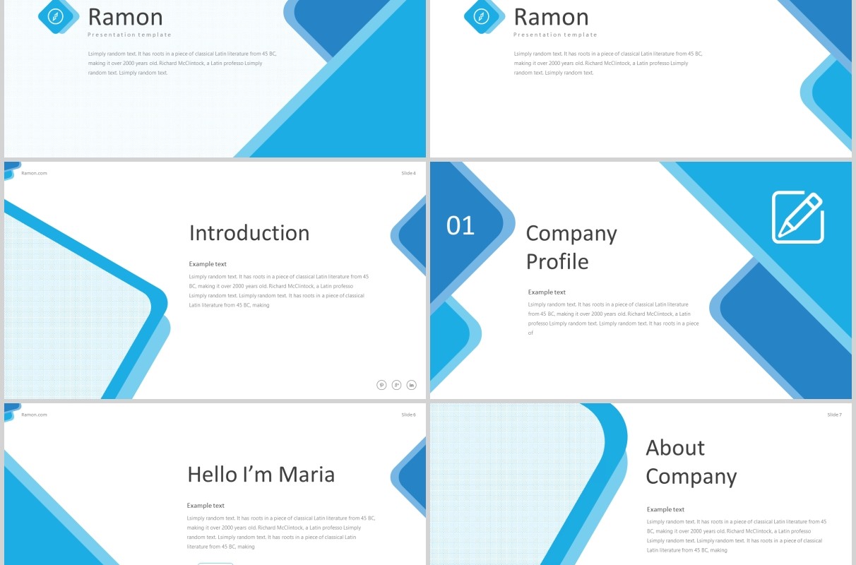 蓝色商务通用PPT模板版式设计ramon powerpoint template
